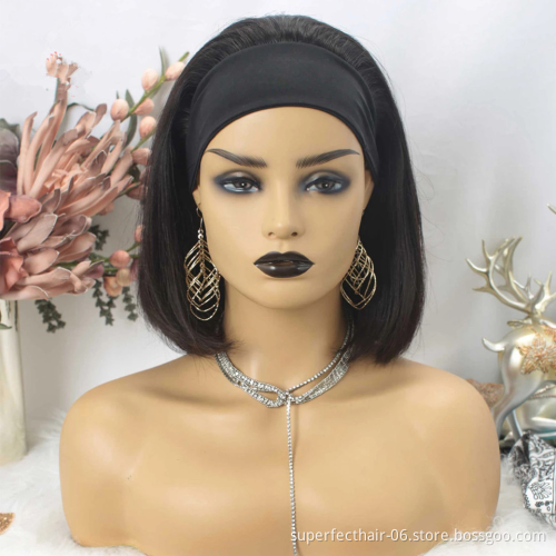 Wholesale Cheap Short 8inch-14inch  Headband Wig Straight natural Color Bob Wig Human Hair Headband Wigs For Black Women
